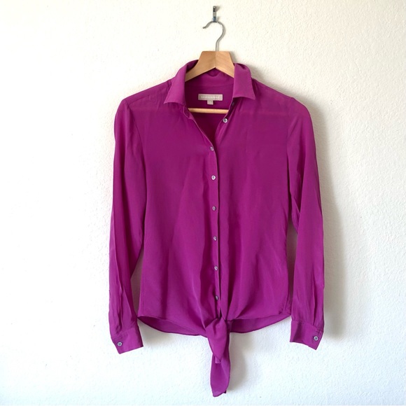 BANANA REPUBLIC 100% Silk Fuchsia Sheer Blouse - Women's S/2 - Picture 1 of 8